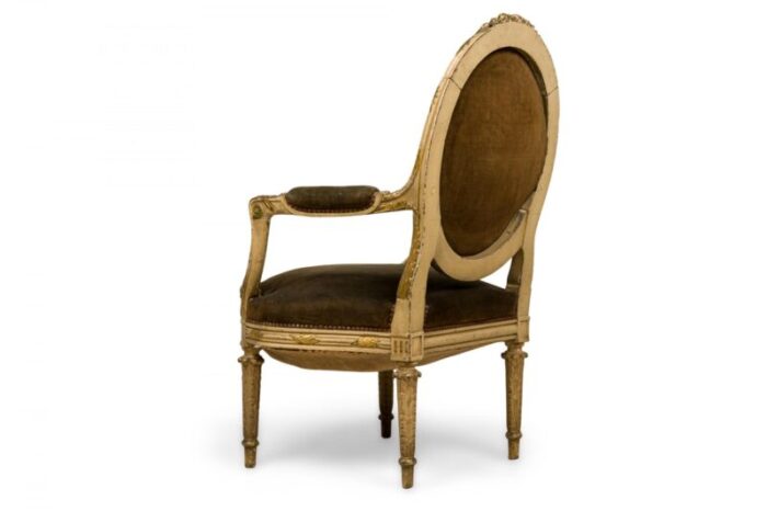 french louis xvi style oval back carved wood green velvet upholstered armchair 8917