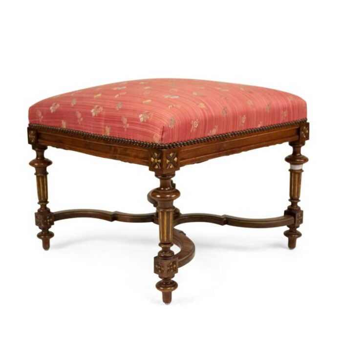 french louis xvi style walnut bench with red upholstery 3634