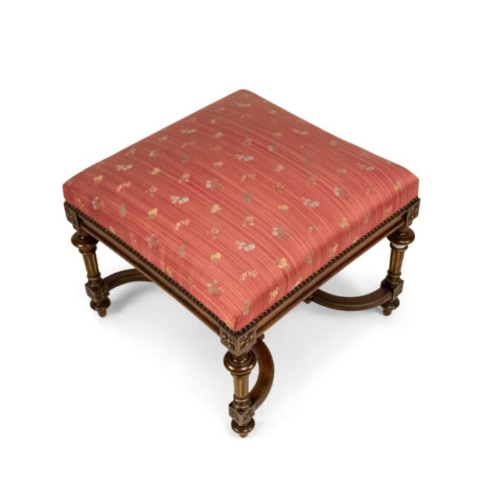 french louis xvi style walnut bench with red upholstery 5198