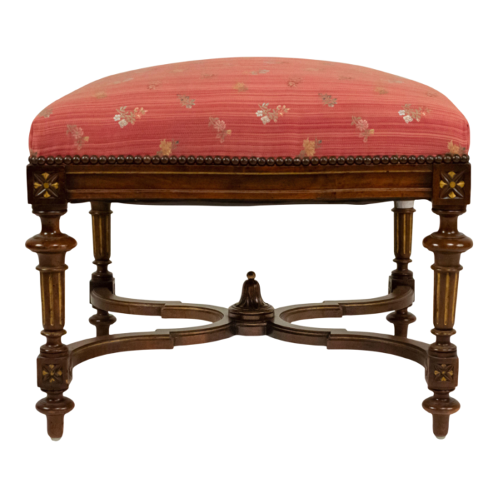 french louis xvi style walnut bench with red upholstery 5356