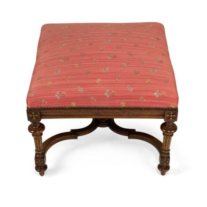 french louis xvi style walnut bench with red upholstery 6821