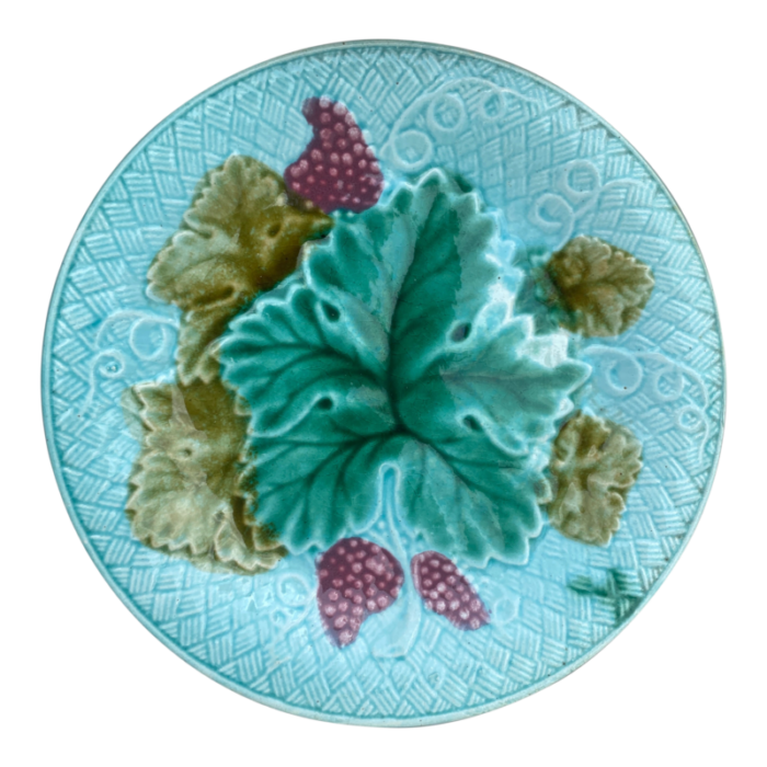 french majolica grapes plate salins circa 1890 4078