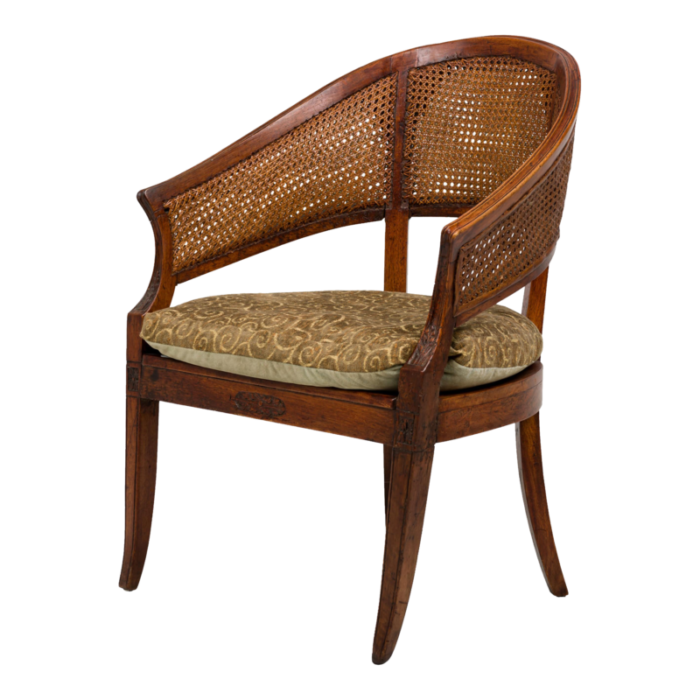 french provincial double caned wooden horseshoe back armchair with green 4814