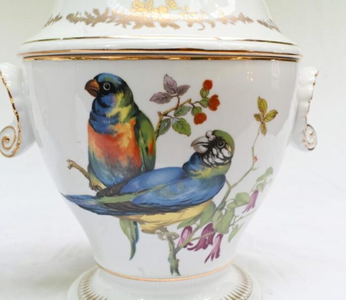 french sevres porcelain lidded pots with parrots set of 2 4