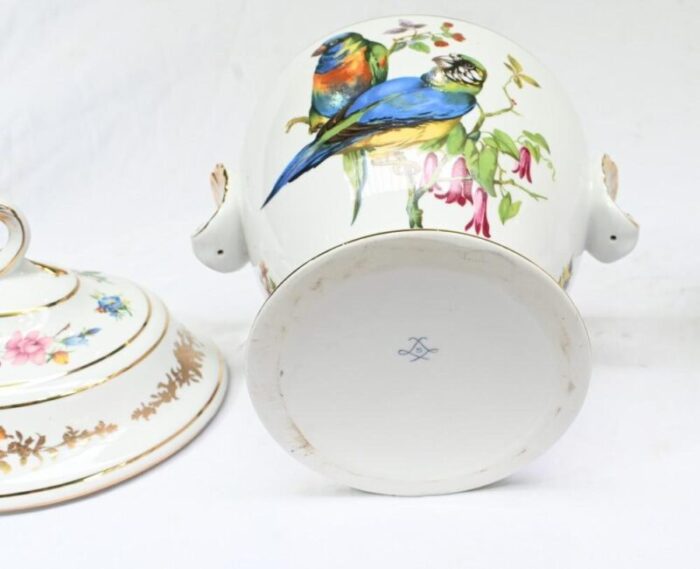 french sevres porcelain lidded pots with parrots set of 2 6