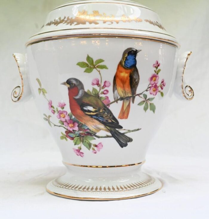 french sevres porcelain lidded pots with parrots set of 2 8