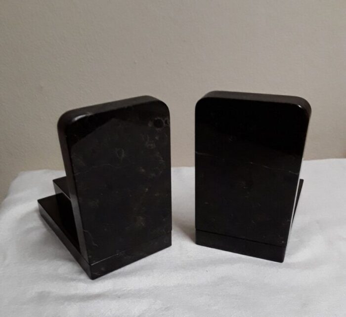 german art deco book supports in black and gray stone with green patinated bronze elephants 1930s set of 2 2