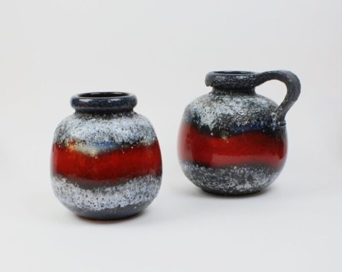 german lava ceramic vases by scheurich 1970s set of 2 2