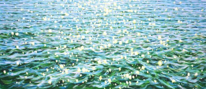 glare in emerald water original contemporary painting 0553