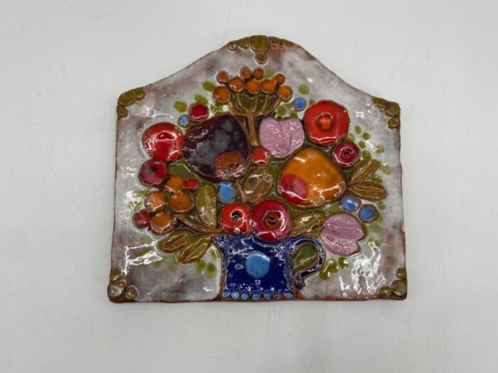 glazed ceramic panel mural with flowers by renate rhein worpswede germany 1960s 1