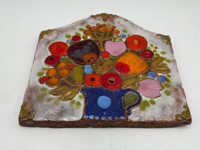 glazed ceramic panel mural with flowers by renate rhein worpswede germany 1960s 3