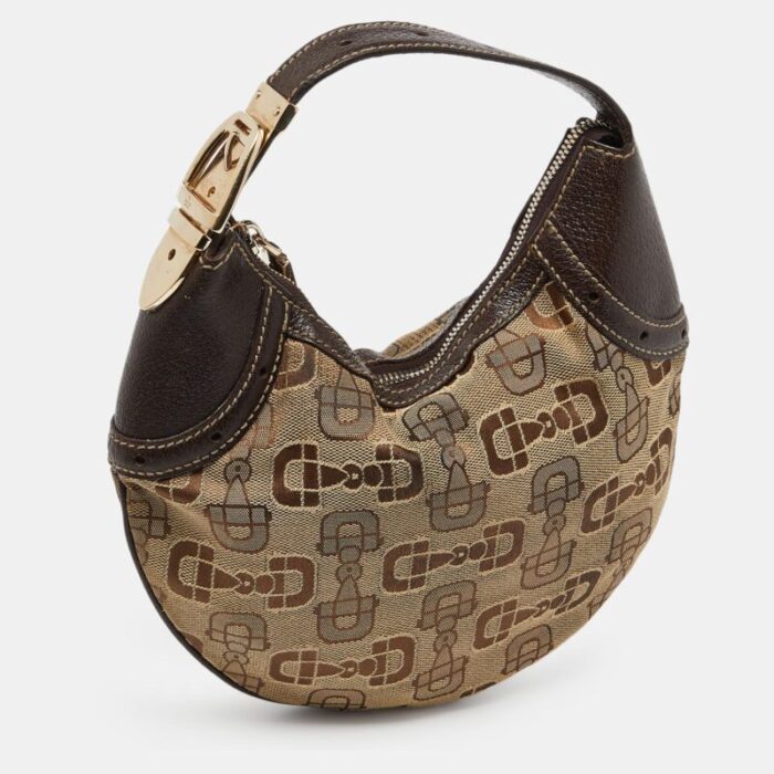 gucci beigeebony horsebit print canvas and leather mini hobo 0369