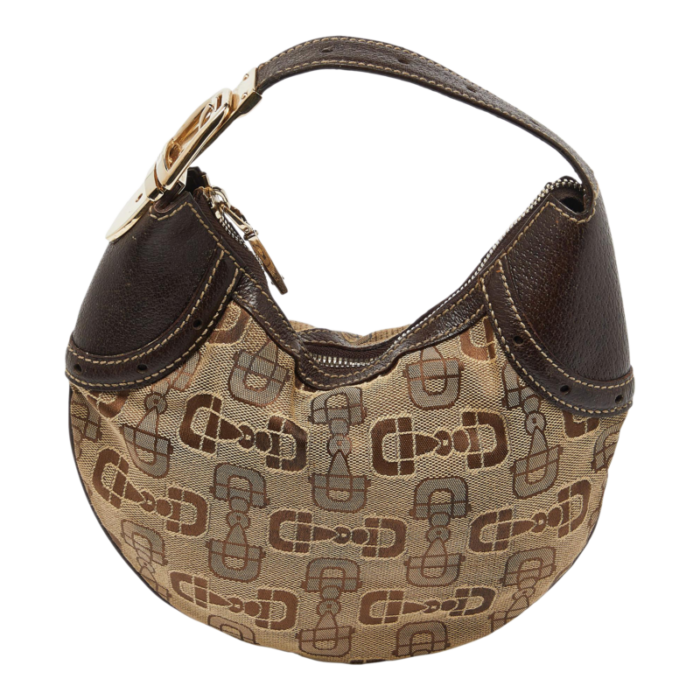 gucci beigeebony horsebit print canvas and leather mini hobo 0802