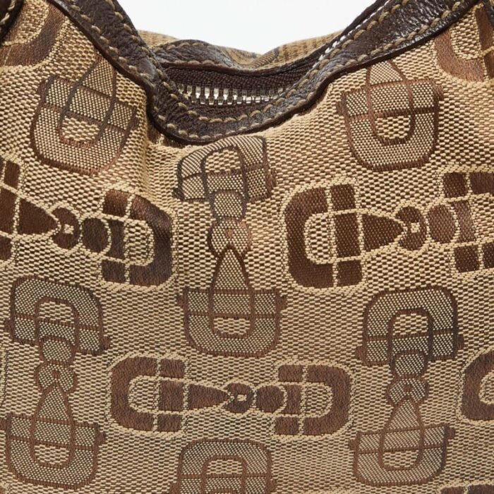 gucci beigeebony horsebit print canvas and leather mini hobo 4306