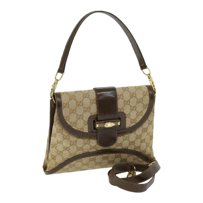 gucci gg canvas shoulder bag 2way beige auth 73227 4282