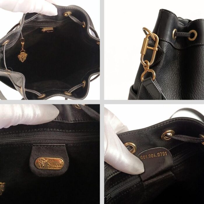 gucci gucci gucci vintage black leather bucket bag 2549