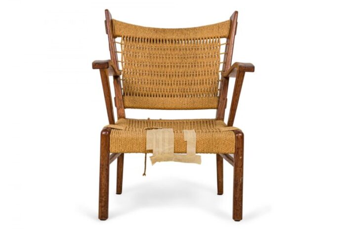 guglielmo pecorini italian mid century woven rope and wood armchair 0634