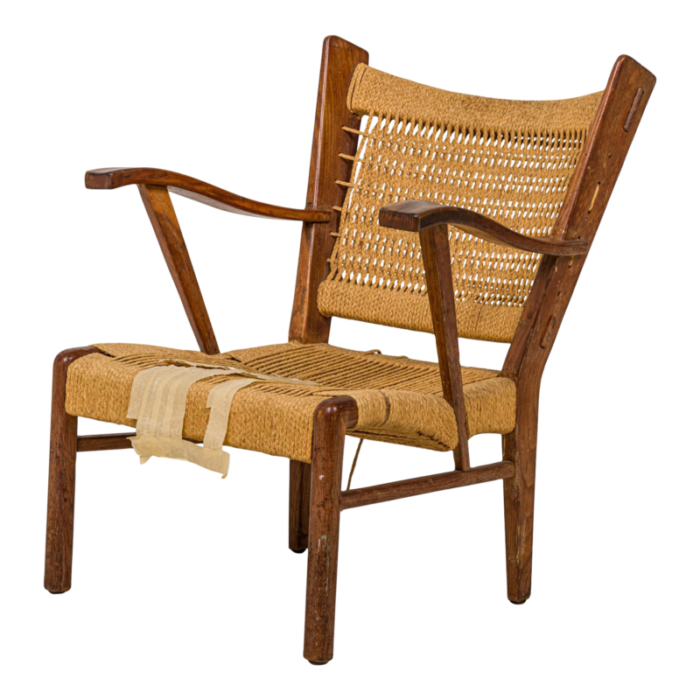 guglielmo pecorini italian mid century woven rope and wood armchair 7771