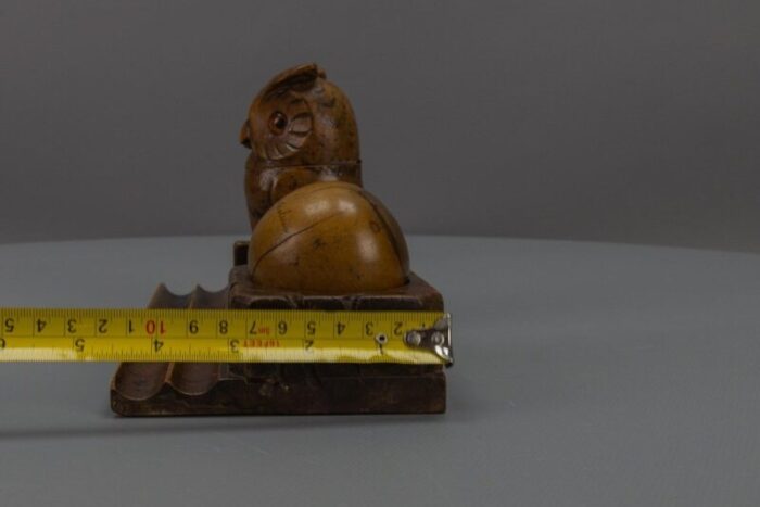 hand carved wooden inkwell or pen stand with owl figure 1920s 17