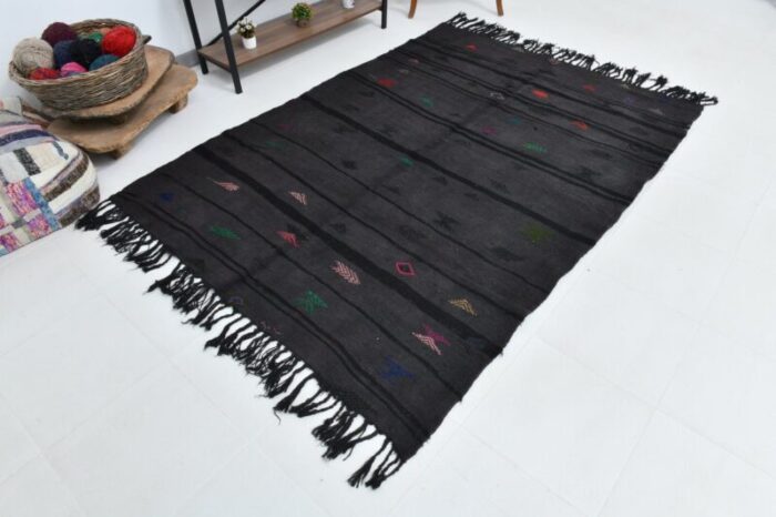 handmade dark gray fringed hemp rug 5