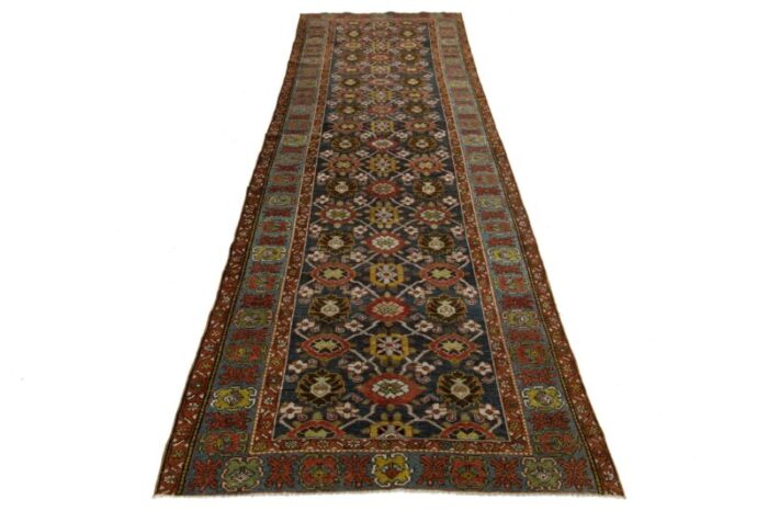 handmade designed from the 1900s antique bidjar wool runner in blue 2190