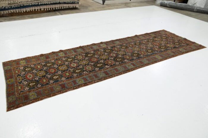 handmade designed from the 1900s antique bidjar wool runner in blue 4066