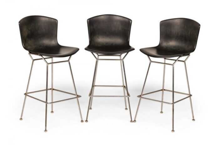 harry bertoia for knoll international mid century american black bucket barstools set of 3 0981