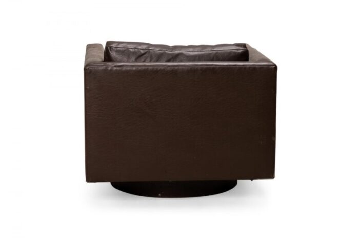 harvey probber american mid century brown vinyl upholstered swivel cube lounge armchair 0157