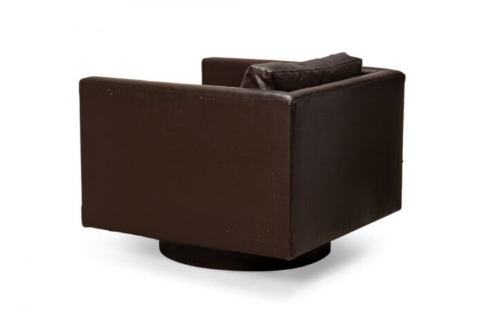 harvey probber american mid century brown vinyl upholstered swivel cube lounge armchair 0602