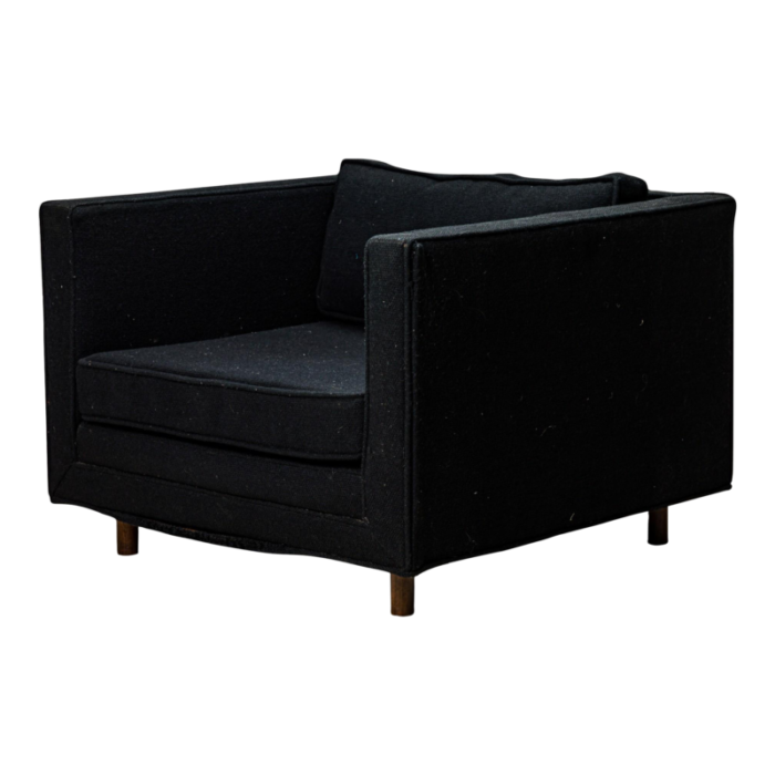 harvey probber american mid century cube form black textured fabric upholstered lounge armchair 6371