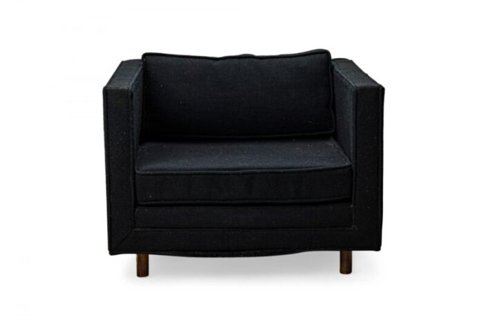 harvey probber american mid century cube form black textured fabric upholstered lounge armchair 7399