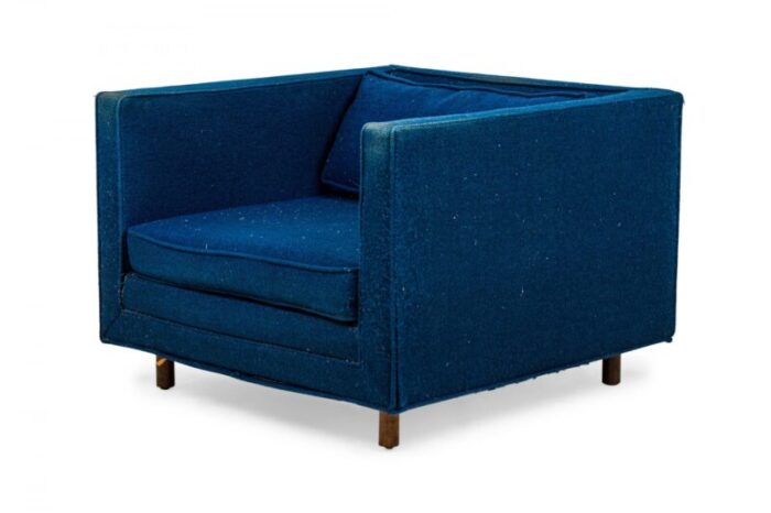 harvey probber american mid century cube form blue textured fabric upholstered lounge armchair 0014