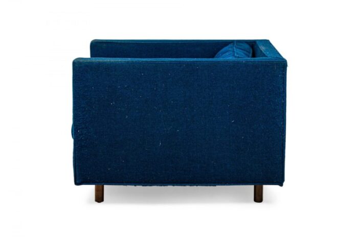 harvey probber american mid century cube form blue textured fabric upholstered lounge armchair 3557