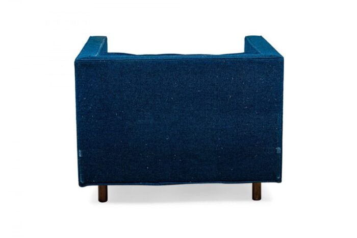 harvey probber american mid century cube form blue textured fabric upholstered lounge armchair 5843