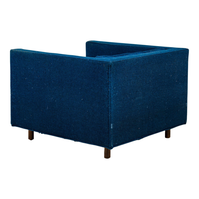 harvey probber american mid century cube form blue textured fabric upholstered lounge armchair 8208