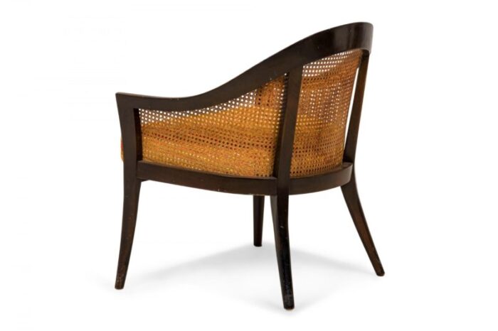 harvey probber american mid century dark wood caning and striped upholstery armchair 0989