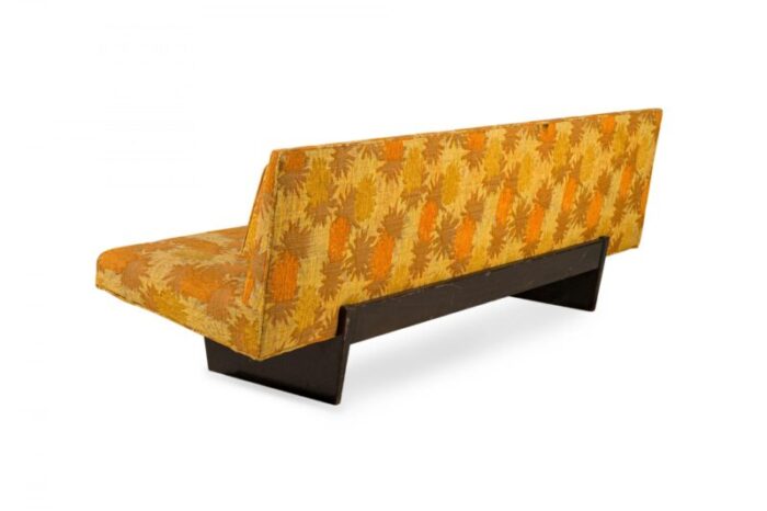 harvey probber american mid century gold and orange patterned upholstered sled base sofa 6732