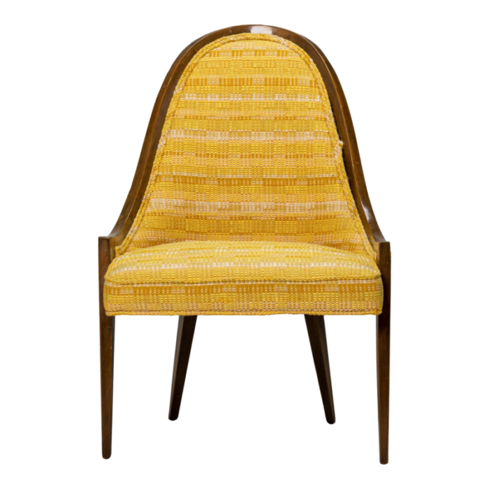 harvey probber american mid century gondola mahogany and gold woven upholstery pull up side chair 1397