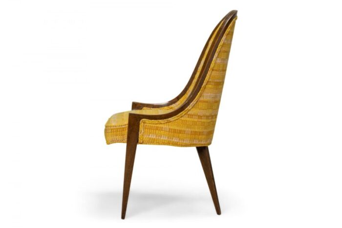 harvey probber american mid century gondola mahogany and gold woven upholstery pull up side chair 2004