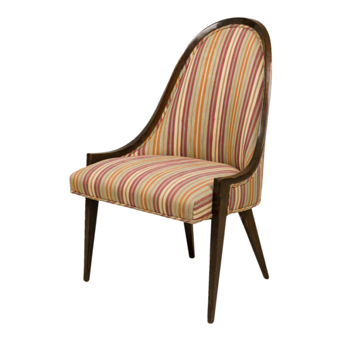 harvey probber american mid century gondola wood and striped upholstery side chair 3575