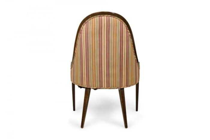 harvey probber american mid century gondola wood and striped upholstery side chair 6455