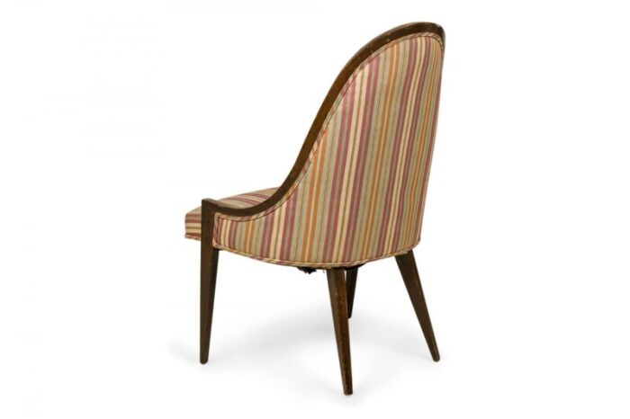 harvey probber american mid century gondola wood and striped upholstery side chair 9674