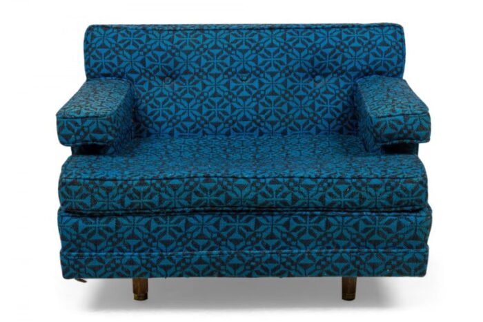 harvey probber american mid century oversized blue patterned upholstered lounge armchair 6842