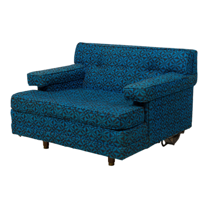 harvey probber american mid century oversized blue patterned upholstered lounge armchair 7767