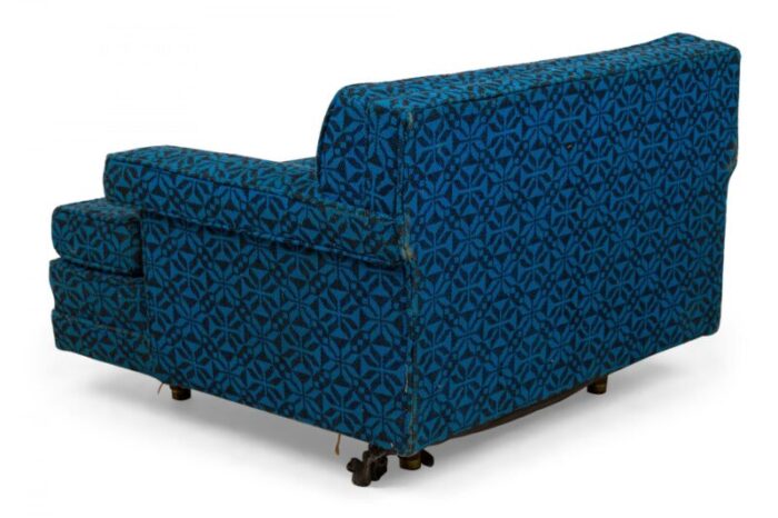 harvey probber american mid century oversized blue patterned upholstered lounge armchair 9781