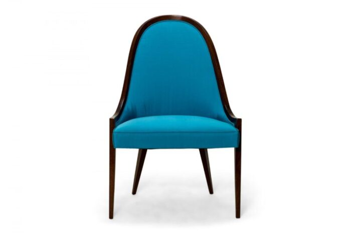 harvey probber american mid century peacock blue gondola mahogany pull up side chairs a pair 8010