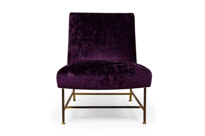 harvey probber american mid century purple velour and brass slipper chair 6003