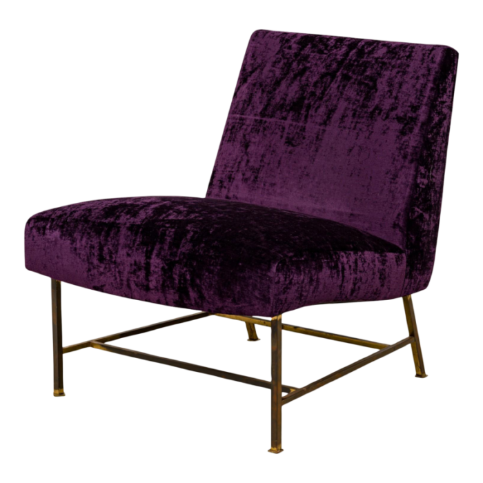 harvey probber american mid century purple velour and brass slipper chair 6346