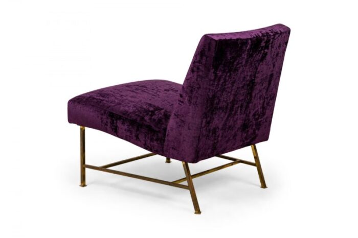 harvey probber american mid century purple velour and brass slipper chair 6703