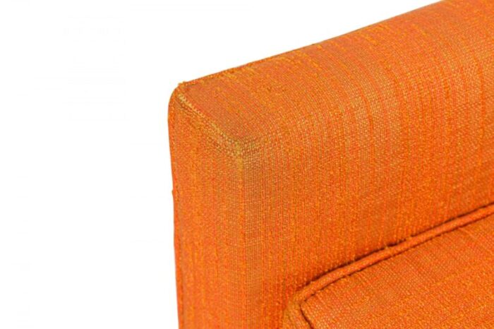 harvey probber american mid century tall back orange fabric upholstered arm lounge chair 0663